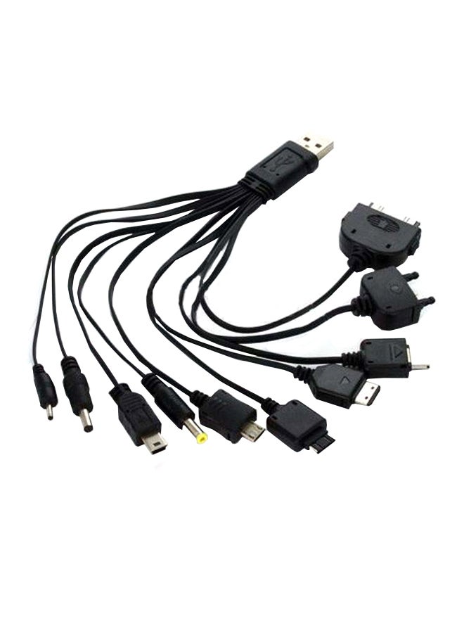 كابل شحن 10 في 1 بمنافذ USB متعددة أسود - Image 1