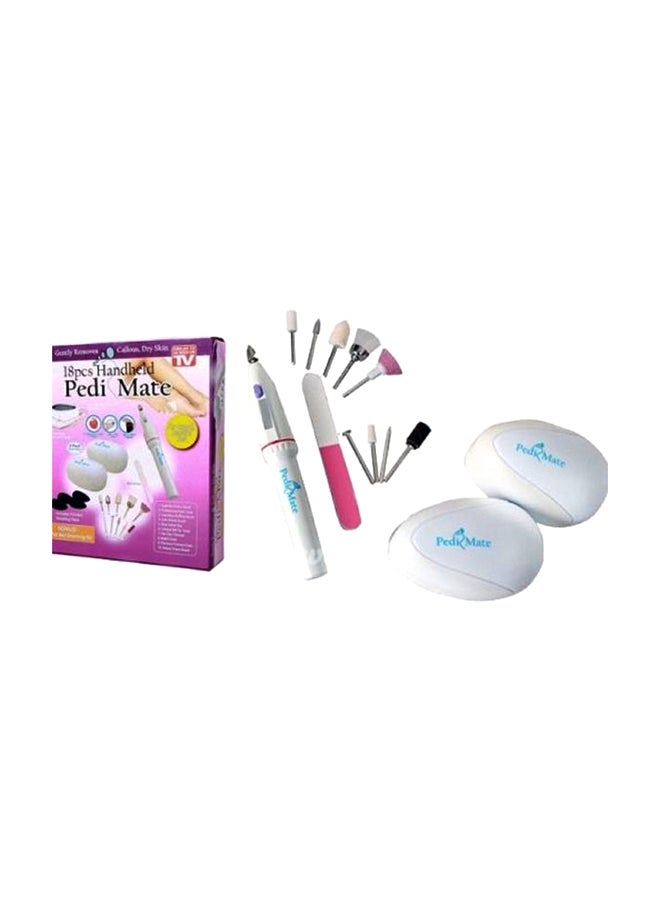 Pedi Mate - 18-Piece Handheld Electric Pedicure Set White/Pink - Image 1