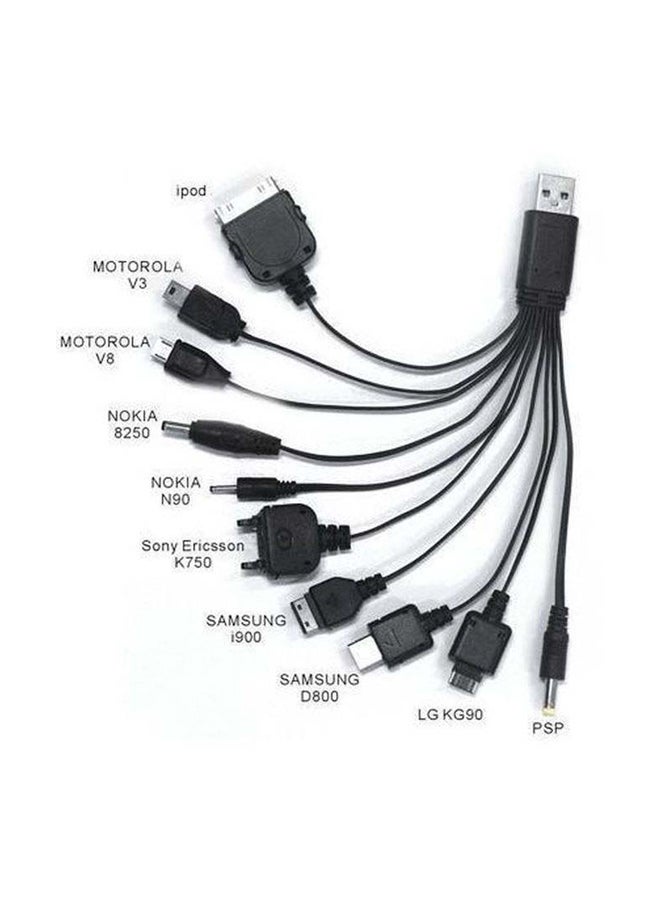 كابل شحن 10 في 1 بمنافذ USB متعددة أسود - Image 2
