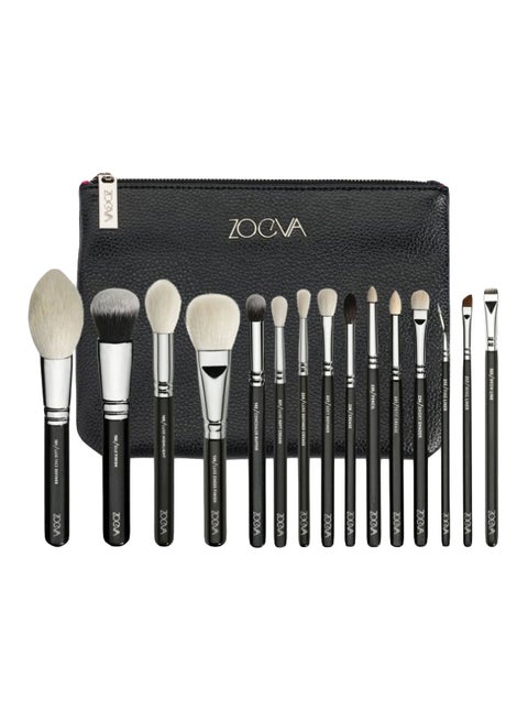 15-Piece Luxe Complete Set With Travel Pouch Black/Silver/White