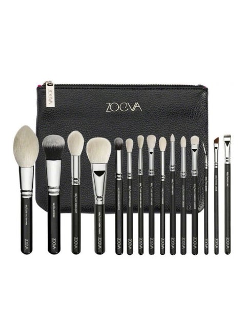 15-Piece Eyes Makeup Brush Set Black/Silver/White