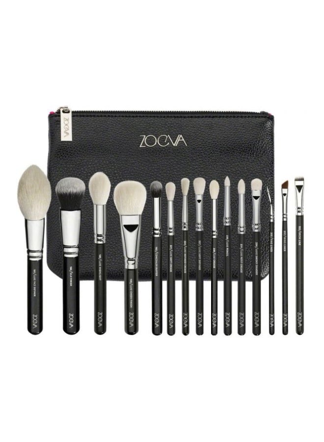 Zoeva 15-Piece Eyes Makeup Brush Set Black/Silver/White  - Image 1