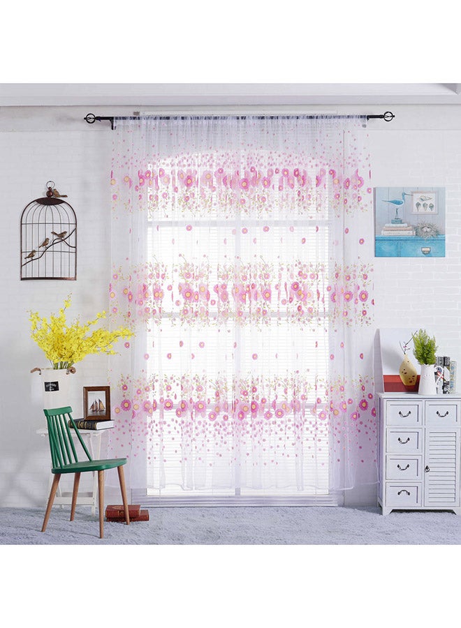 Voberry Floral Pattern Window Curtain White/Pink 100 x 200cm - Image 1