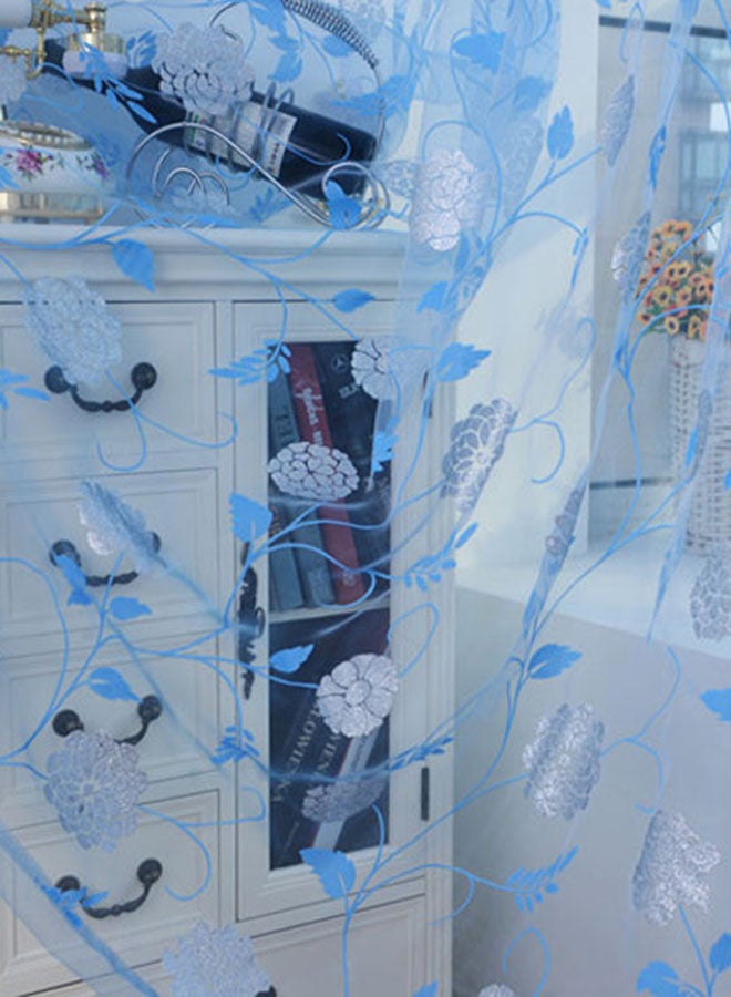 Voberry Bronzing Peony Window Screens Door Balcony Curtain Panel Sheer Cover White/Blue - Image 2