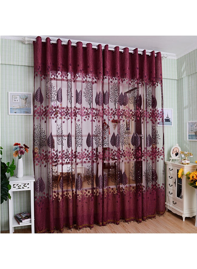 Voberry 2-Piece Modern Room Leaf Floral Washable Window Curtain With Eyelets Red 200 x 100cm - Image 1