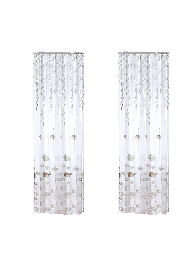 Voberry 2-Piece Leaf Pattern Living Room Window Curtain Set White/Green - Image 1