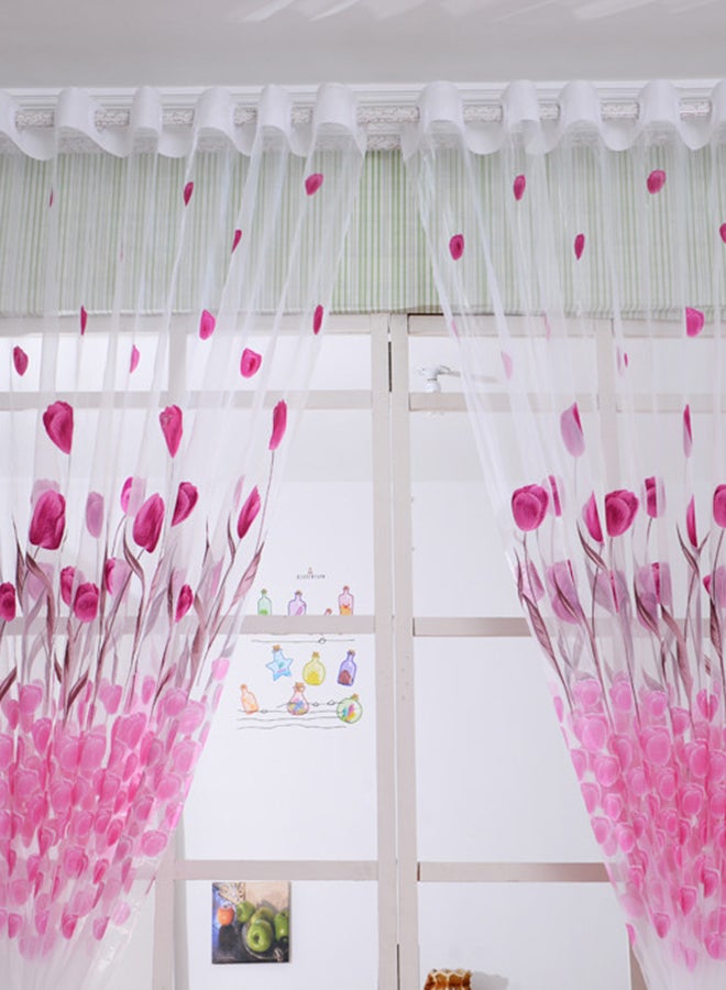 Voberry Color Flower Window Curtain White/Pink/Red 200 x 100cm - Image 2