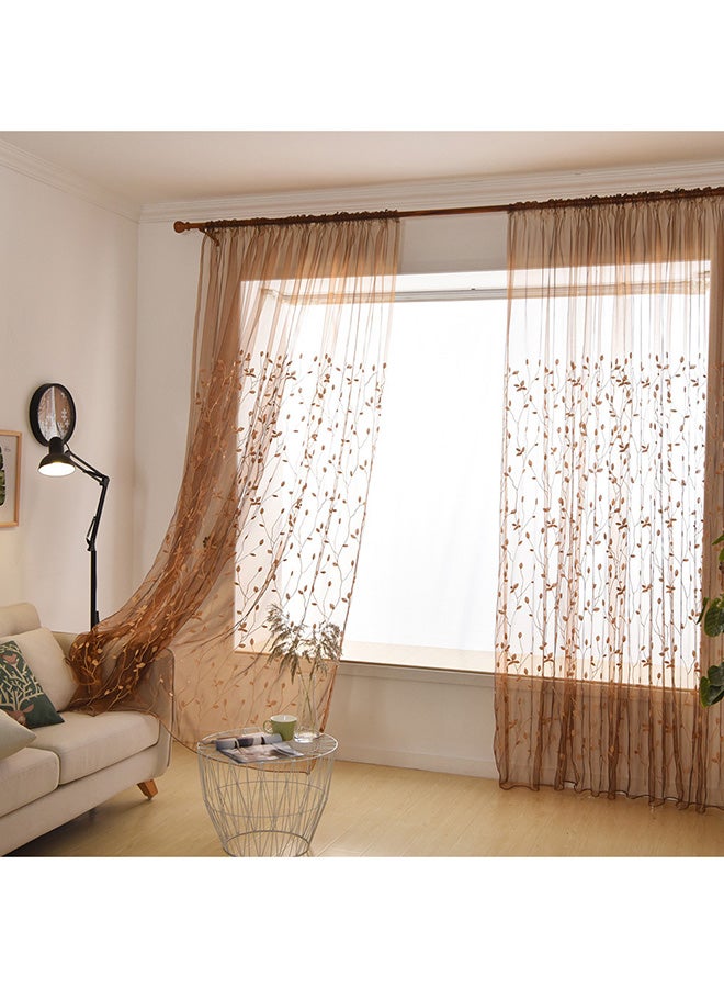 Voberry Leaves Sheer Curtain Tulle Window Treatment Voile Drape Valance 1 Panel Fabric Beige  - Image 2
