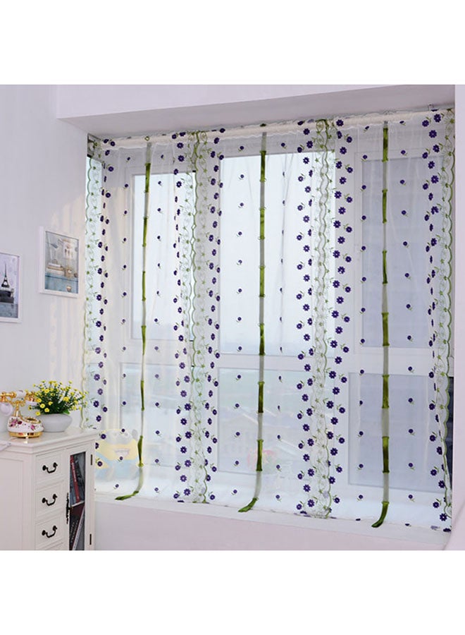 Voberry Embroidered Flower Tulle Window Screens Door Balcony Curtain Sheer Scarfs White/Black - Image 2