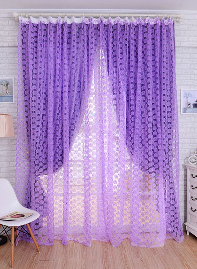 Voberry Rose Tulle Window Curtain Purple 200 x 100cm - Image 2