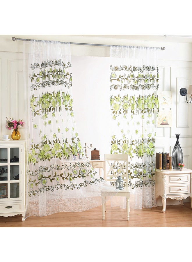 Voberry Flower And Leaf Pattern Living Room Window Curtain White/Green/Brown - Image 1