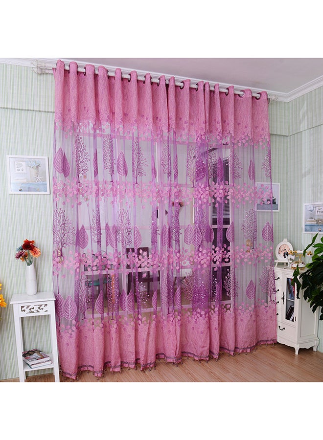 Voberry Leaf Floral Tulle Pattern Window Curtain Pink 270 x 100cm - Image 1