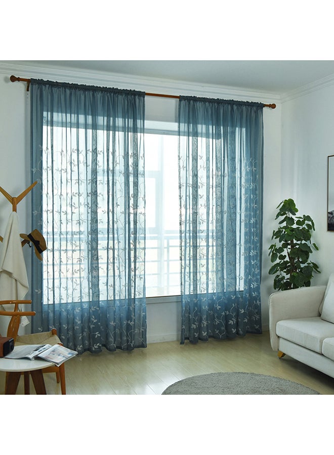 Voberry Leaf Pattern Living Room Window Curtain Blue/White - Image 2