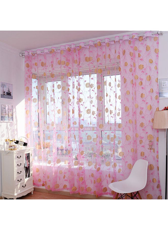 Voberry Bronzing Peony Window Screens Door Balcony Curtain Panel Sheer Cover Pink/Yellow - Image 1