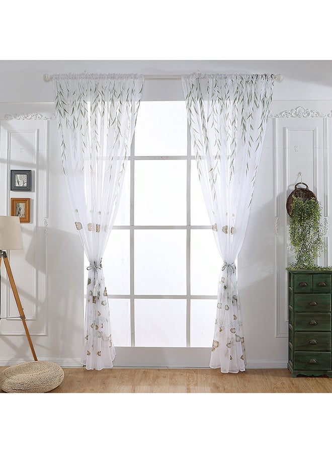 Voberry 2-Piece Leaf Pattern Living Room Window Curtain Set White/Green - Image 2