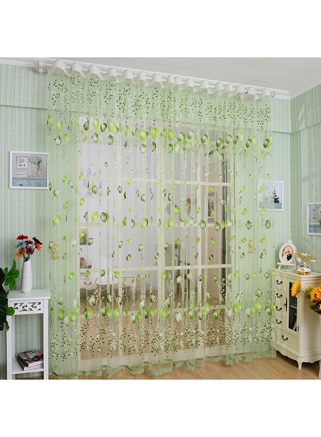 Voberry Flower Tulle Window Curtain Green 200 x 100cm - Image 1