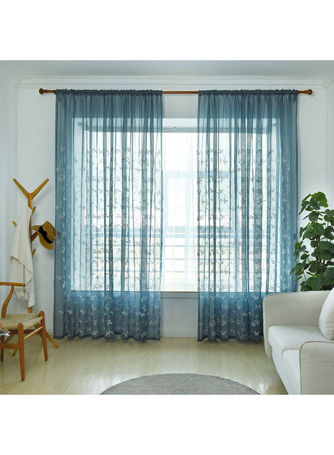 Voberry Leaf Pattern Living Room Window Curtain Blue/White - Image 1