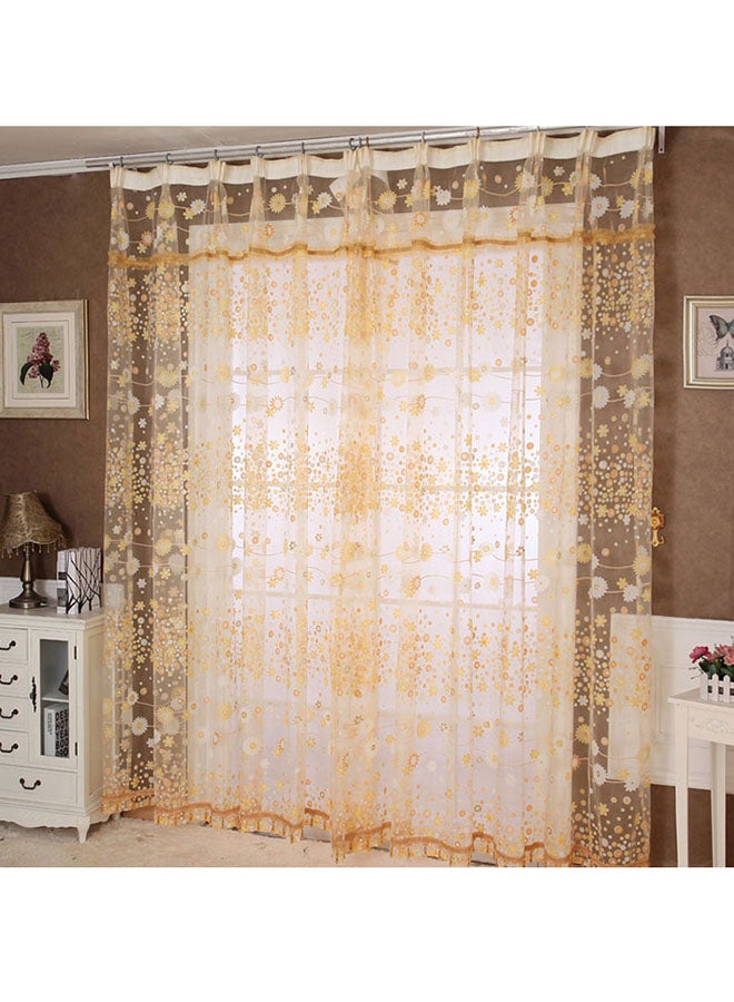 Voberry Floral Tulle Pattern Window Curtain Beige 200 x 100cm  - Image 1