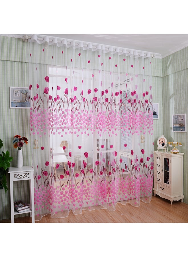 Voberry Color Flower Window Curtain White/Pink/Red 200 x 100cm - Image 1