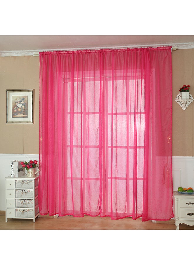 فوبيري ستارة شفافة بثنيات للنوافذ والأبواب مصنوعة من التل بتصميم سادة وردي فاقع - Image 2