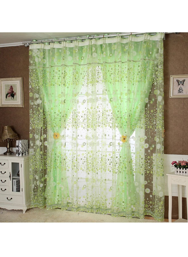 Voberry Floral Tulle Window Curtain Green/White/Yellow 100 x 200cm - Image 1