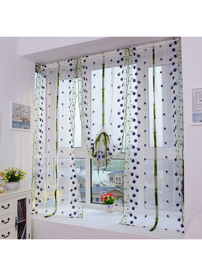 Voberry Embroidered Flower Tulle Window Screens Door Balcony Curtain Sheer Scarfs White/Black - Image 1