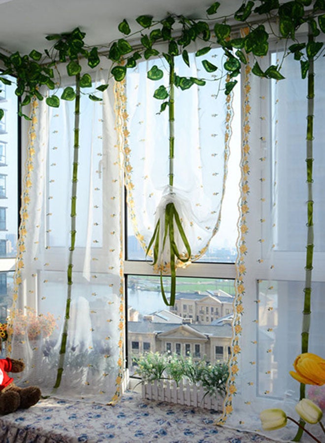 Voberry Yellow Embroidered flowers Tulle Window Screens Door Balcony Curtain Sheer White/Green/Yellow - Image 2