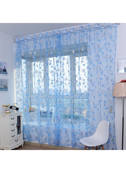 Bronzing Peony Window Screens Door Balcony Curtain Panel Sheer Cover White/Blue