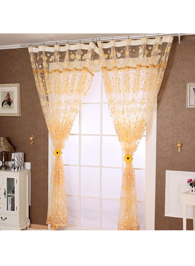 Voberry Floral Tulle Pattern Window Curtain Beige 200 x 100cm  - Image 2