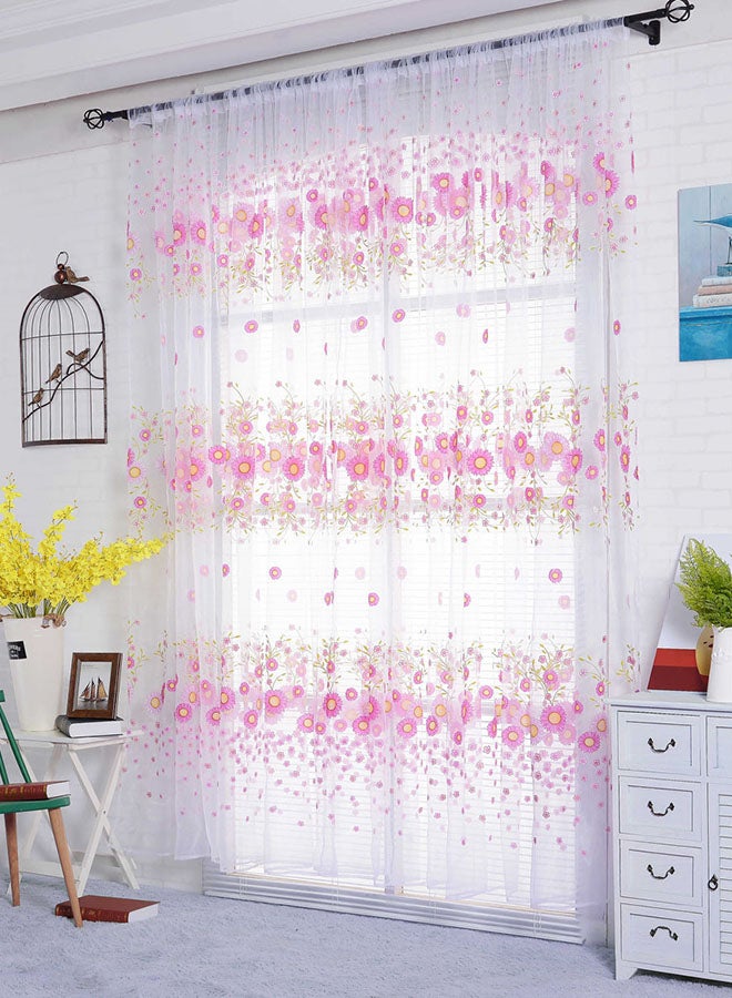 Voberry Floral Pattern Window Curtain White/Pink 100 x 200cm - Image 2