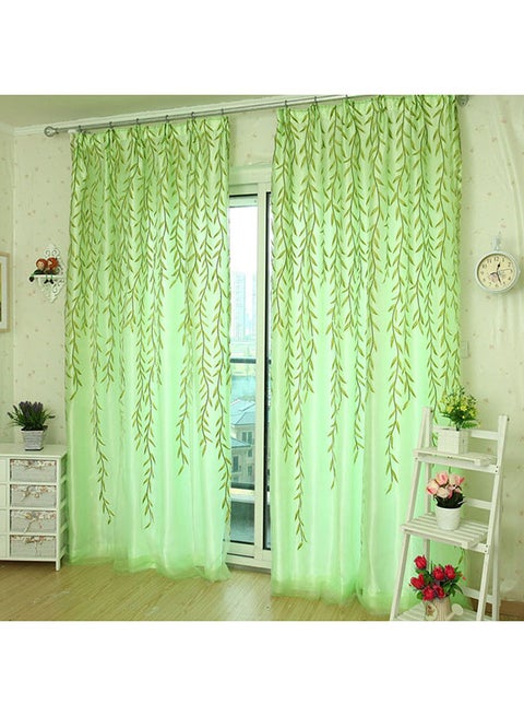Willow Tulle Pattern Window Curtain Green/Beige 200 x 100cm