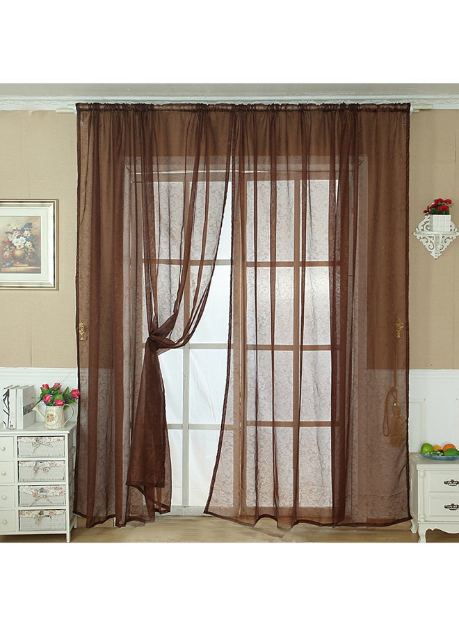 Voberry Solid Color Tulle Door Window Curtain Drape Panel Sheer Scarf Valance Brown