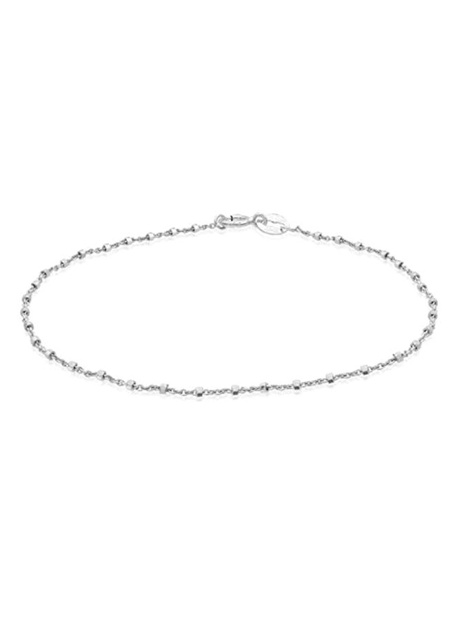 Sea of Ice Diamond-Cut Alternate Bead Rolo Sterling Silver Anklet