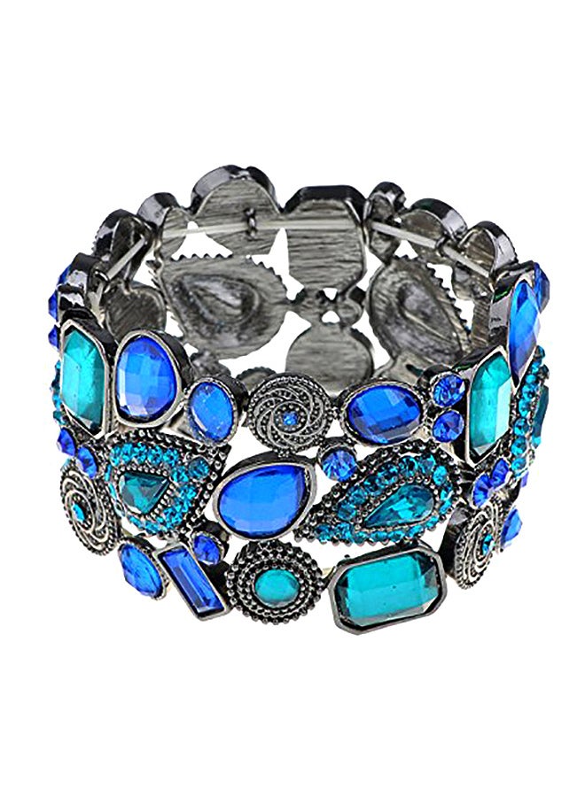 Alilang Silvery Tone Rhinestones Adjustable Stretch Cuff Bangle Metal Bracelet 