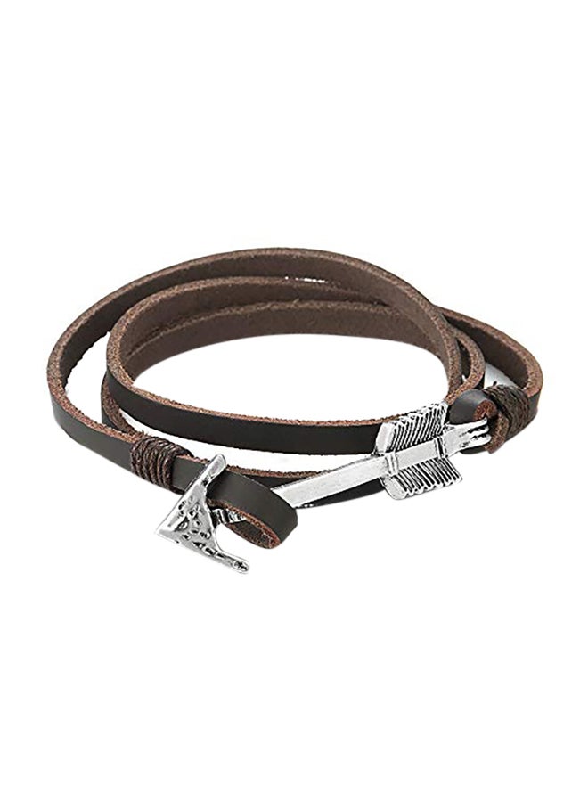 COOLSTEELANDBEYOND - Three-Strand Leather Wrap Metal Bracelet - Image 1