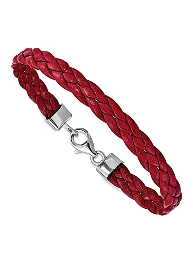Jewels By Lux Rhodium-Plated Braided Leather Sterling Silver Bracelet 