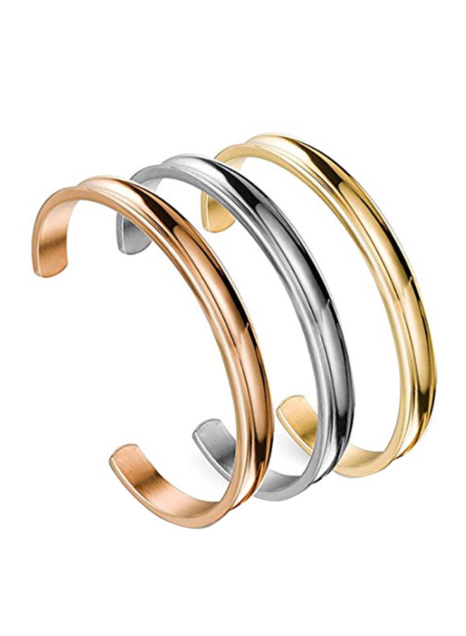 WUSUANED - 3-Piece Grooved Cuff Metal Bracelet - Image 1