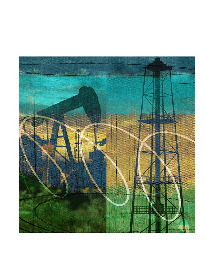 Oil Rig & Oil Well Collage Poster Multicolour