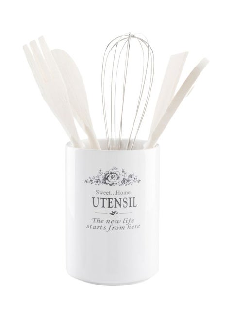 6-Piece Sweet Home Utensil Stand White/Beige/Silver