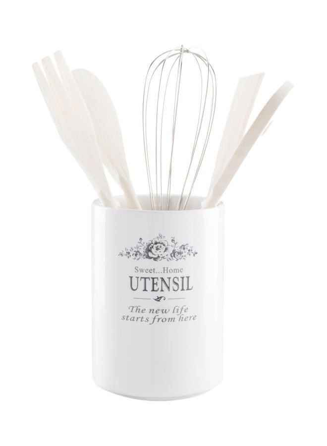 Home Box 6-Piece Sweet Home Utensil Stand White/Beige/Silver 
