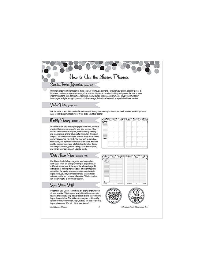 Teacher Created Resources Spiral Lesson Planner With Sticker White/Black/Gold  - Image 3