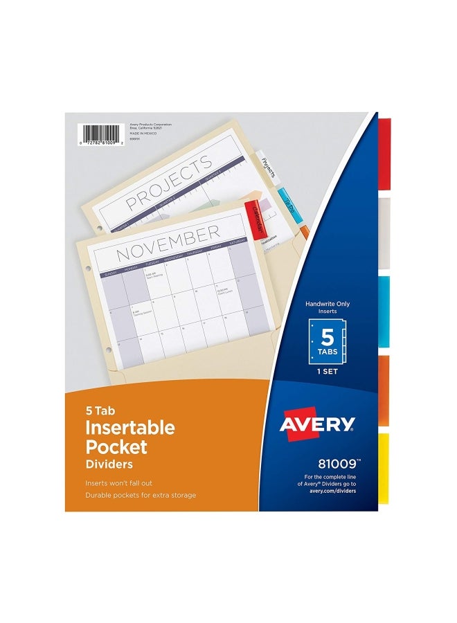 افيري فواصل قابلة للإدخال من 5 تبويبات مزودة بجيوب متعدد الألوان - Image 2