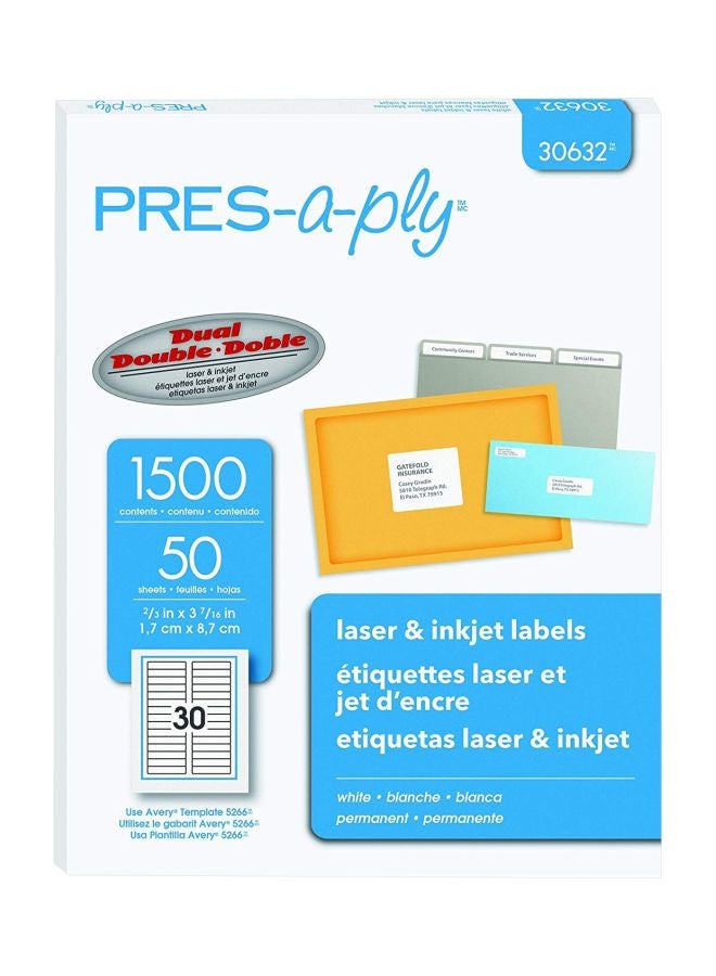 Pres-a-ply Pack Of 1500 Laser Label File Folder White 