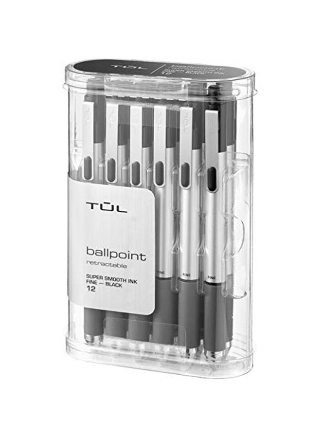 TUL 12-Piece Retractable Ballpoint Silver/Black - Image 1