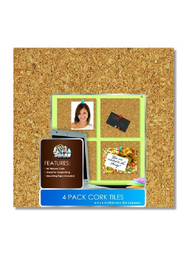 The Board Dudes 4- Piece Cork Tile Set Brown - Image 2