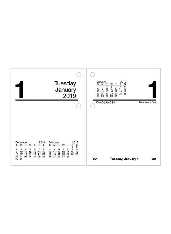 AT-A-GLANCE - 2019 Daily Desk Pocket Size Calendar Refill White/Red - Image 1