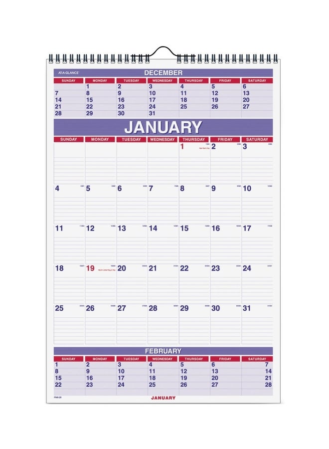 3-Month Display Wall Calendar White/Purple/Red - v1552752241/N22093860A_1