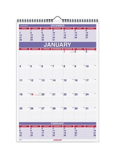3-Month Display Wall Calendar White/Purple/Red