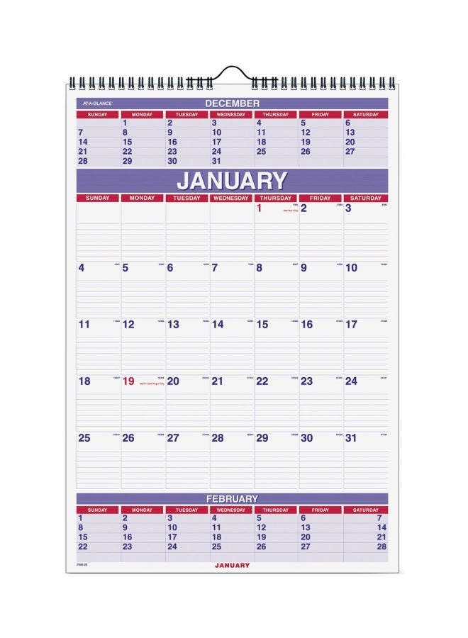 AT-A-GLANCE - 3-Month Display Wall Calendar White/Purple/Red - Image 1