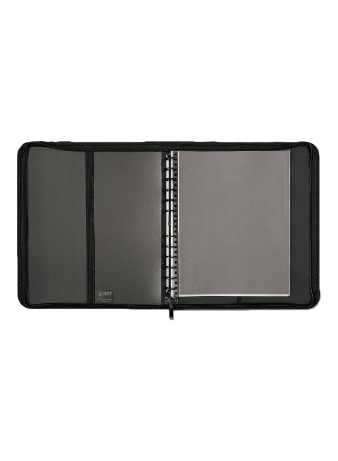 Prat - Buffalo-Grain Multi-Ring Binder With Sheet Protectors Black - Image 1
